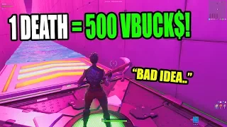 1 DEATH = 500 VBUCKS CHALLENGE! 100 Level Default Deathrun 2 (Fortnite Creative)