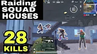 PUBG MOBILE 28 Kills solo vs squads Gameplay | Raiding Squad house | 1 vs 4 moments Pubg