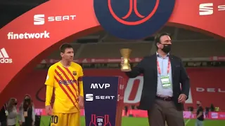 Leo Messi Receives Copa Del Rey 2021 -MVP after scoring a Brace