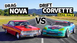 Drift vs Drag Battle! ’66 Big Block Nova vs 950hp Corvette // THIS vs THAT