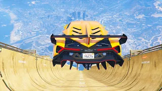 GTA 5 MEGA RAMP - Super Car Jumps (GTA 5 Mega Ramp Challange)