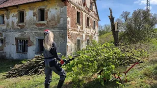 Building Dream House in The Woods. Complete reconstruction Old Water Mill