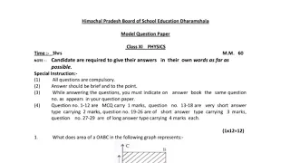 solved MCQs of hpbose model question paper physics class 11th