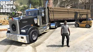 GTA 5 Real Life Mod #191 Kenworth W900 Hauling Wood From The Lumber Yard To A Construction Site