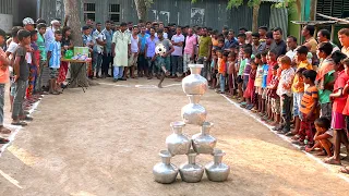 নতুন গ্রামে ফুটবল শটে কলস ভাঙ্গার আজব চ্যালেঞ্জ। খেলার আনন্দে সবাই মেতে উঠলো। Funny Football Shot