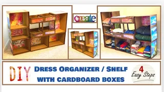 DIY dress organizer with cardboard boxes | DIY cupboard for clothes |shelf ideas with cardboard box