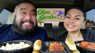 OLIVE GARDEN MUKBANG !! (SHRIMP ALFREDO PASTA, SPAGHETTI & MEATBALLS)