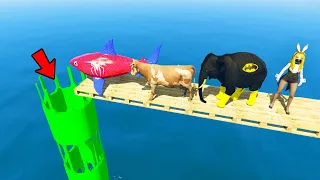 GTA 5 animal Mods: Bunny Bunny and SpiderMan Shark with Animals Jumps Inside Green a Pipe