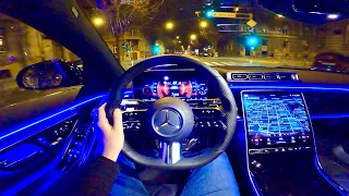 НОВЫЙ MERCEDES S-Class 2021 - НОЧНОЙ тест-драйв POV (Чистое вождение, S350d AMG Line)