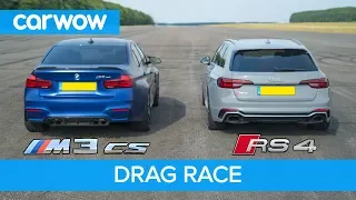 BMW M3 CS vs Audi RS4 - review & DRAG RACE, ROLLING RACE & BRAKE TEST