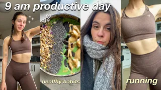 9 AM Productive Day In My Life ( vegan meals, healthy habits, running, working from home..)