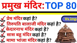 TOP 80: भारत के प्रमुख मंदिर से संबंधित अति महत्वपूर्ण प्रश्न|Famous Temple of India|Topic Wise GK