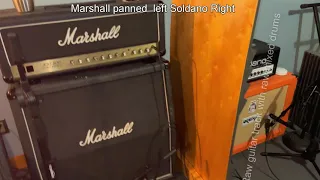 Marshall JCM 800 paired with Soldano slo 30 for huge tone. Room and stereo samples panned