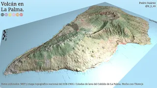 Volcán de La Palma, vuelo 3D sobre la colada de lava.