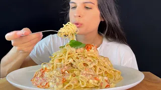 CREAMY BAKED FETA CHEESE SPAGHETTI | MUKBANG | ASMR | EATING SOUNDS