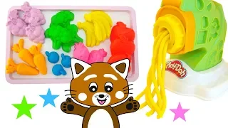 Pukkins gör spaghetti i Play doh - Lär dig färger med Pukkins - Lek med oss