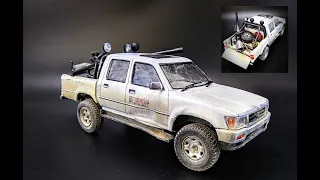 Toyota Hilux Tacoma Double Cab 4WD Pickup Truck 1/24 Scale Model Kit Build Weathering How To Aoshima