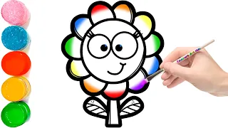 How to Draw Rainbow Flower Drawing Easy Step by Step | Flower Drawing Lesson