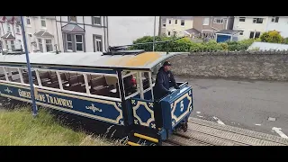 Great Orme Tramway. 26/06/2022. Trams passing on the lower line.