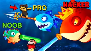 SHINCHAN and CHOP Ugrading a NOOB SHARK TO PRO 🔥 | NOOB vs PRO vs HACKER IN Fish.IO | IamBolt Gaming