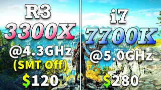 Ryzen 3 3300X @4.3GHz (SMT Off) vs Core i7 7700K @5.0GHz