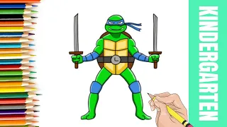 How to DRAW LEONARDO - Teenage Mutant Ninja Turtles TMNT - easy drawing for kids