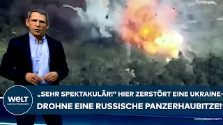 PUTINS KRIEG: "Sehr spektakulär!" Hier zerstören ukrainische Drohnen eine Panzerhaubitze der Russen