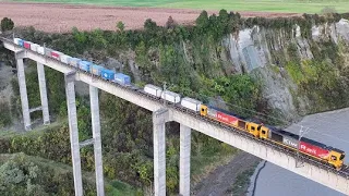 Train 225 on the NIMT - by Drone - Waiouru to Bulls