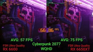 RX 6600 vs RX 6650 XT (Cyberpunk 2077, QWHD Ultra, dlss/fsr ON, rtx OFF)