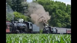 Two Steam Locomotives on a Hot Summer Day at the Strasburg Railroad