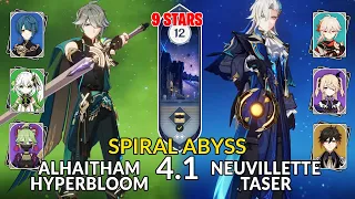 New 4.1 Spiral Abyss│Alhaitham Hyperbloom & Neuvillette Taser |Floor 12 - 9 Stars| Genshin Impact