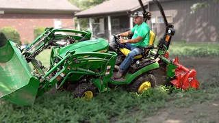 Tiller vs. Box Blade Grading Deep Ditch! Sub Compact Tractor!