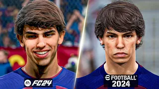 EA FC 24 vs eFootball 2024 - FC Barcelona Player Faces Comparison (Lewandowski, Joao Felix, etc.)