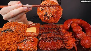 불닭볶음면 불닭쌈 팽이버섯 소세지 만두 먹방 FIRE NOODLES SPICY MUSHROOMS OCTOPUS DUMPLING SAUSAGE EATING ASMR MUKBANG