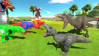 2x OLD T REX vs  YOUNG MARVEL T REX OASE DEATH RUN - Animal Revolt Battle Simulator