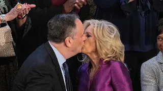 First Lady Jill Biden and Second Gentleman Doug Emhoff share a kiss