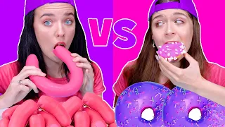 ASMR Eating Only One Color Food For 24 Hours! Pink VS Purple Food Challenge By LiLiBu #3