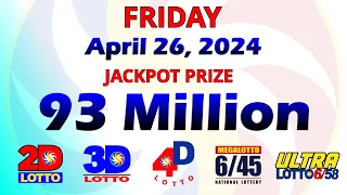 April 26, 2024 - FRIDAY PCSO Lotto Daily Result