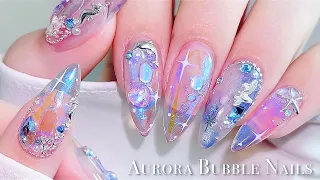 sub) Under the sea, Aurora Bubble Nails🫧✨/ How to Bubble Nails / Ice nails / Summer Nails / Nail art