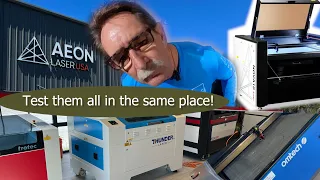 Best CO2 laser Test them in one place,  Aeon, Omtech, Thunder, Boss.