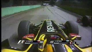 Robert Kubica onboard overtake on Vitaly Petrov Singapore GP 2010