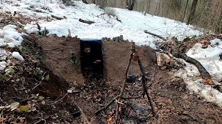 WINTER CAMPING in UNDERGROUND BUNKER - WAKE UP in SNOWSTORM - BUSHCRAFT - Emergency Survival Shelter