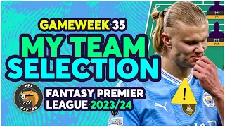 FPL DOUBLE GAMEWEEK 35 TEAM SELECTION | HAALAND INJURED? | Fantasy Premier League Tips 2023/24