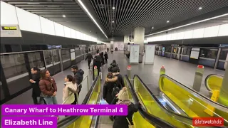 Full Journey on the  Elizabeth Line from  Canary Wharf to Heathrow Terminal 4