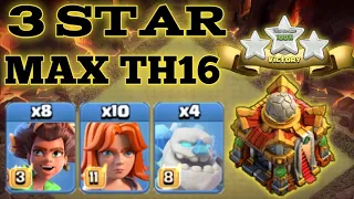 3 STAR ANY MAX TH16 - 8 ROOT RIDER + 10 VALKYRIE + 4 ICE GOLEM - BEST TH16 ATTACK STRATEGY 2024