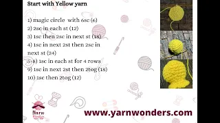 Honey Bee Crochet Pattern - Part 1/4 ( Rows 1 to 10 )