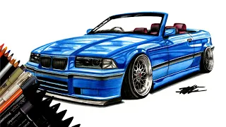 Realistic Car Drawing - BMW E36 3-Series Convertible - Time Lapse - Drawing Ideas