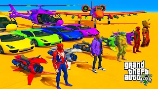 GTA V Mega Ramp On Super Cars, Bikes, Jets and Boats with Trevor and Friends Stunt Map Challenge