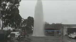 Broken fire hydrant turns the Ralphs parking lot in Hillcrest into a lake