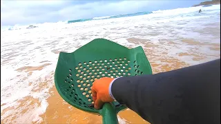 Found RARE GOLD TREASURES in STORM Metal Detecting **18 foot Waves**